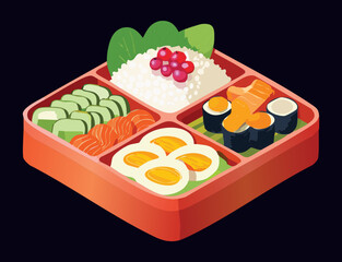 Sushi Bento Box Fresh Delicious Meal - Vector Illustration