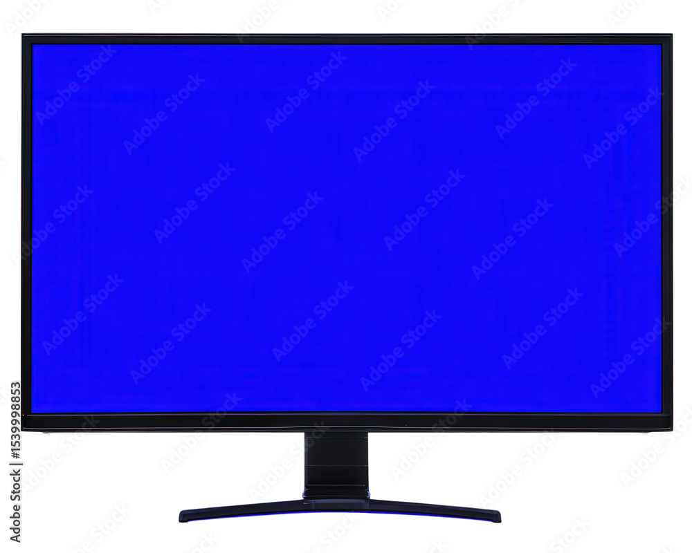 Poster computer display with vivid blue screen, modern monitor isolated on transparency background, technol