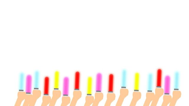 カラフルなペンライトを振る手のループアニメーション（背景透過）