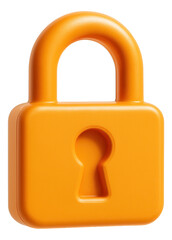 Vibrant orange padlock with a keyhole design, symbolizing security and protection on a transparent background.
