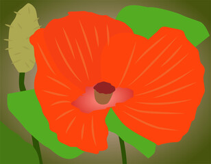 Flower in bright colors in flat design style. Minimalistic background of blooming flower.