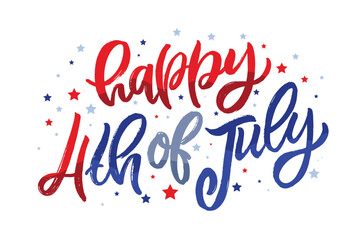 Happy 4th of July - independence day of USA. Liberty. Hand drawn doodle lettering postcard for t-shirt design, mug print.