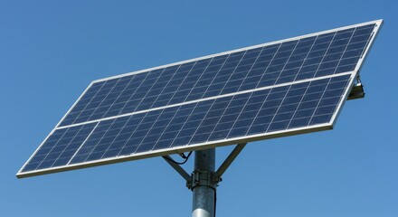 Angled Solar Panel Array Against a Clear Blue Sky