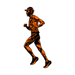 Fototapeta premium Illustration of a man runner with duotone vector concept. Pop Art Runner Vector Illustration.