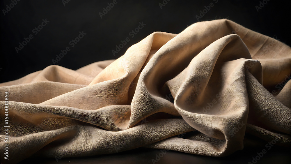 Aufkleber close up shot of a beige fabric draped with soft folds against a dark background creating a texture