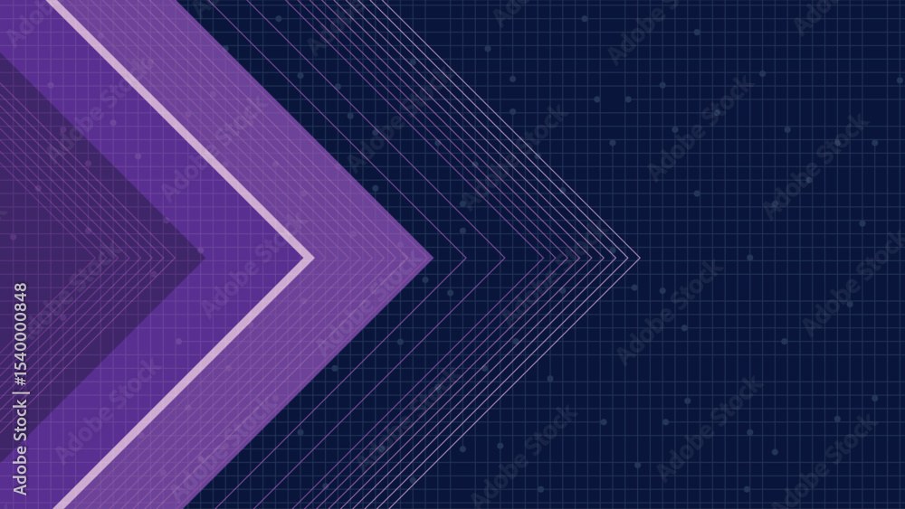 Poster modern abstract background featuring layered purple arrows over a tech grid design ideal for digital