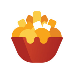 Poutine with gravy and cheese curds dish Vector illustration