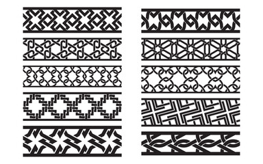 Fototapeta premium 10 ornamental borders with dynamic interlacing shapes. Use for stylish frame decorations, traditional accents, or design embellishments with cultural motifs.