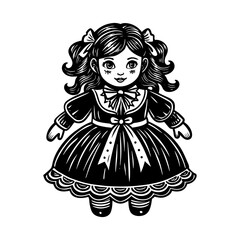 Vintage doll illustration, antique toy clip art, retro doll image, vector doll graphic, cute doll design