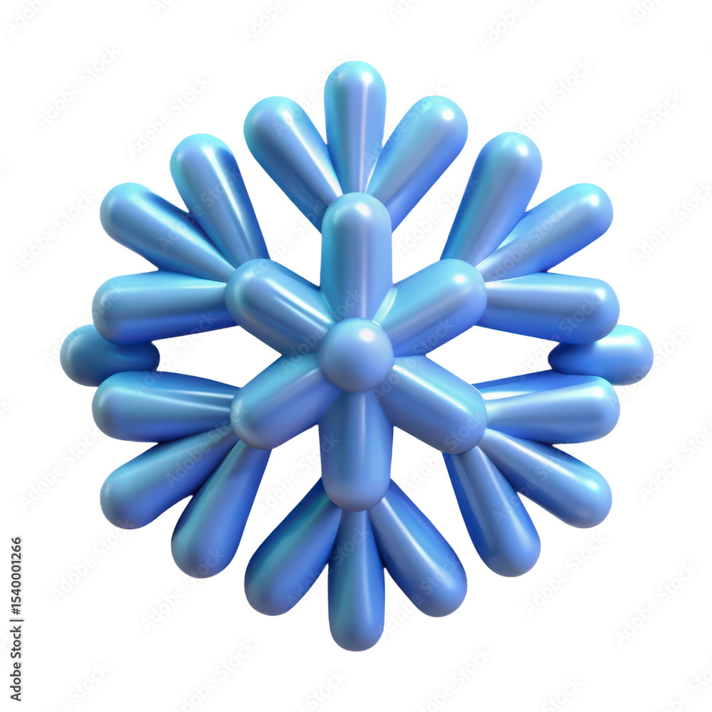 Poster 3d rendering of a blue plastic style snowflake icon isolated on transparent background