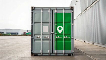 Obraz premium Global supply chain automation and sustainability concept with green shipping container outdoors