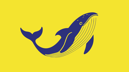 Blue Whale Vector Illustration on Bright Yellow Background – The whale is the main focus of the image, and it is swimming or floating in the water. The bright yellow background adds a sense of energy