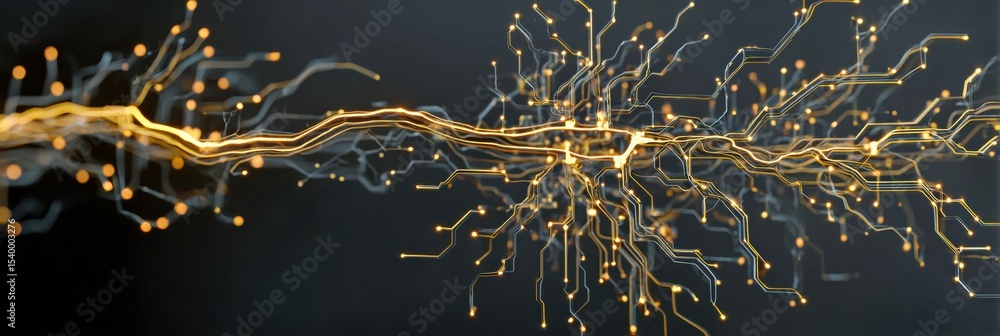 Poster stylized cable circuit board merges seamlessly into human nerves, representing the intersection of t