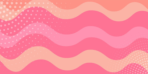 Aesthetic light pink, beige, peach color backdrop, wavy texture. Abstract cute pink waves background. Groovy stripes pattern with gradient texture. Nature curvy landscape with lights, shadows. © Sukriaydi Achmad
