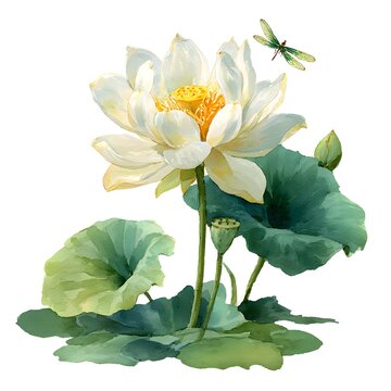 Elegant White Lotus Flower with Green Leaves