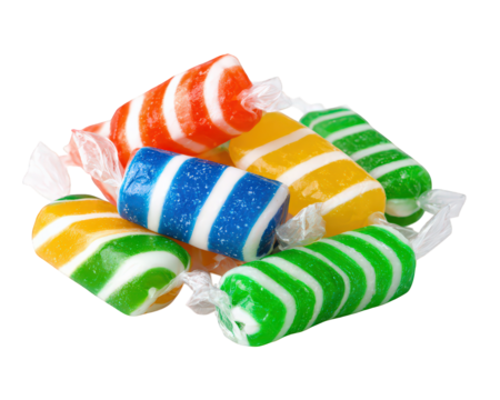 Colorful striped candy sweet treat sugar confection isolated on transparency background cheerful and playful wrapped in clear plastic vibrant colors closeup snack dessert