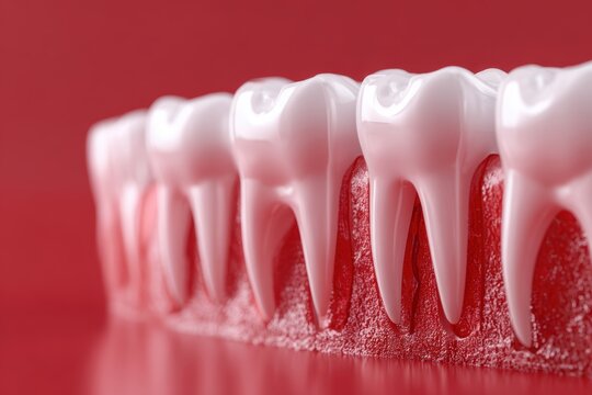 Clinical visualization showcasing gum recession, exposed dental roots, and inflamed tissues for patient education and treatment reference.