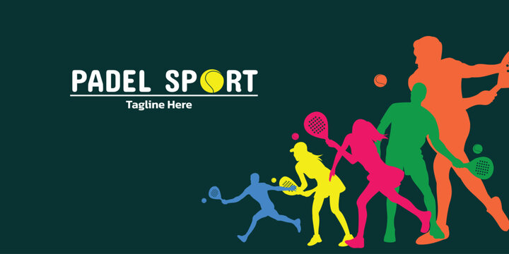 padel sport poster template design. athlete silhouette, ball and racket. banner and announcement.