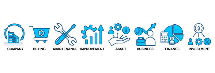 Capital expenditure icon set vector illustration concept with icon of company, buying, maintenance, improvement, asset, business, finance, investment