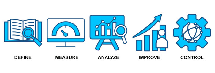 Lean six sigma icon set vector illustration concept for process improvement with icon of define, measure, analyze, improve, and control