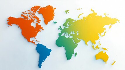 Vibrant multicolored world map highlighting continents with gradient tones.