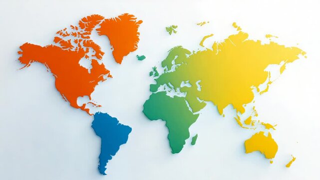 Vibrant multicolored world map highlighting continents with gradient tones.