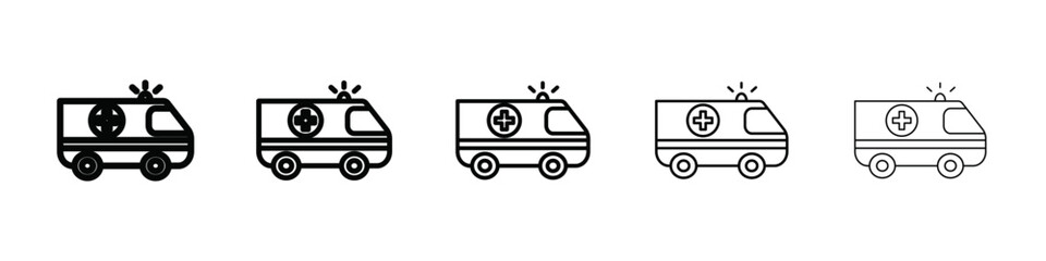Ambulance icon isolated vector on white background set