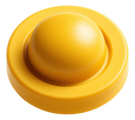 Yellow push button with a smooth dome shape, ideal for industrial use and control interfaces on transparent background.