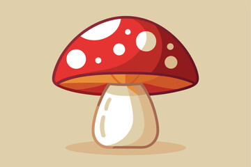 Cartoon Amanita Mushroom Illustration with Red Cap and White Spots Isolated