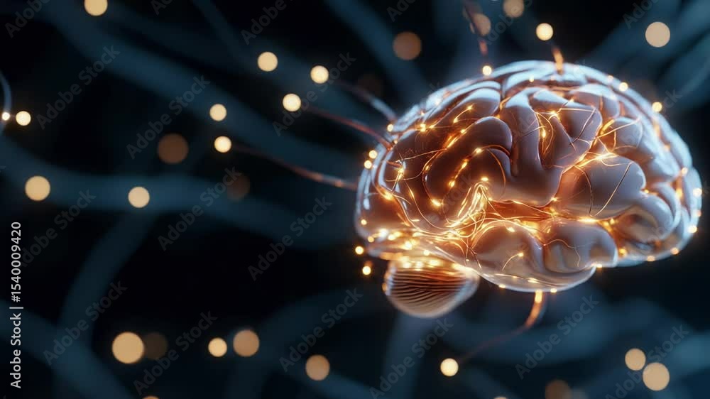 Poster glowing neural network: futuristic artificial intelligence brain concept.