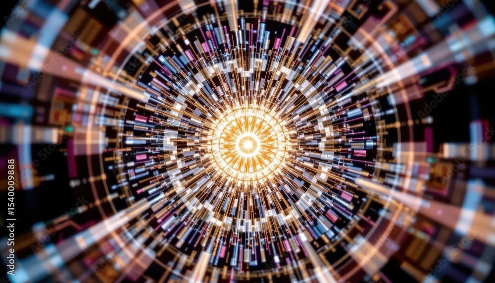 Wall mural abstract technology visual with radiant energy and colorful patterns in motion