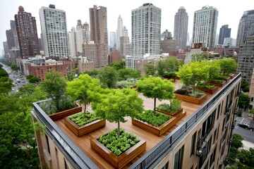 Rooftop garden transforming urban landscape with sustainable greenery
