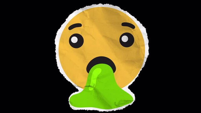 A cartoon emoji showing a disgusted face while vomiting green puke, expressing nausea or extreme disgust in a humorous way.