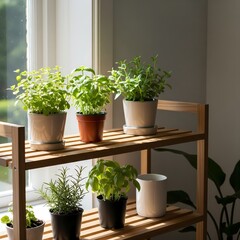 Minimal Indoor Herbal Plant Shelf with Natural Light