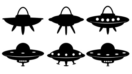 UFO set silhouettes on tranparent background