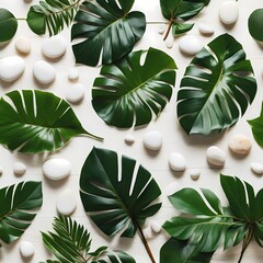Overhead view of tropical green leaves