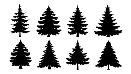A set of minimalist pine trees silhouette vector