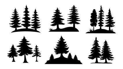 Obraz premium A set of minimalist pine trees silhouette vector