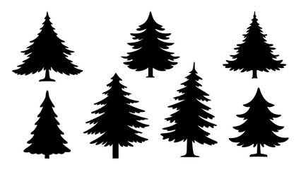 Obraz premium A set of minimalist pine trees silhouette vector