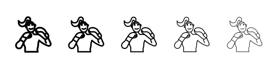 Boxer Woman Icon isolated vector on white background set