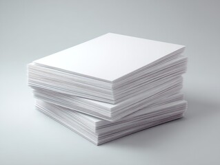 Two stacks of clean, blank, rectangular white paper sheets sit on a light grey background