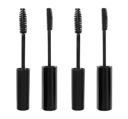 Different mascara brushes on white background, set