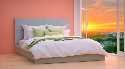 Modern Bedroom with Sunset City View