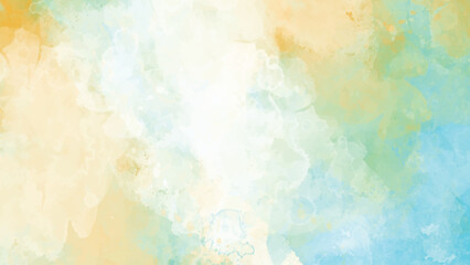 Abstract Watercolor Background Pastel Yellow Green Blue Hues Soft Color Splashes Painted Texture Digital Art Design Element