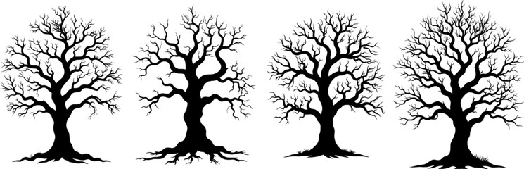 Silhouette Tree Set Isolated on White Background