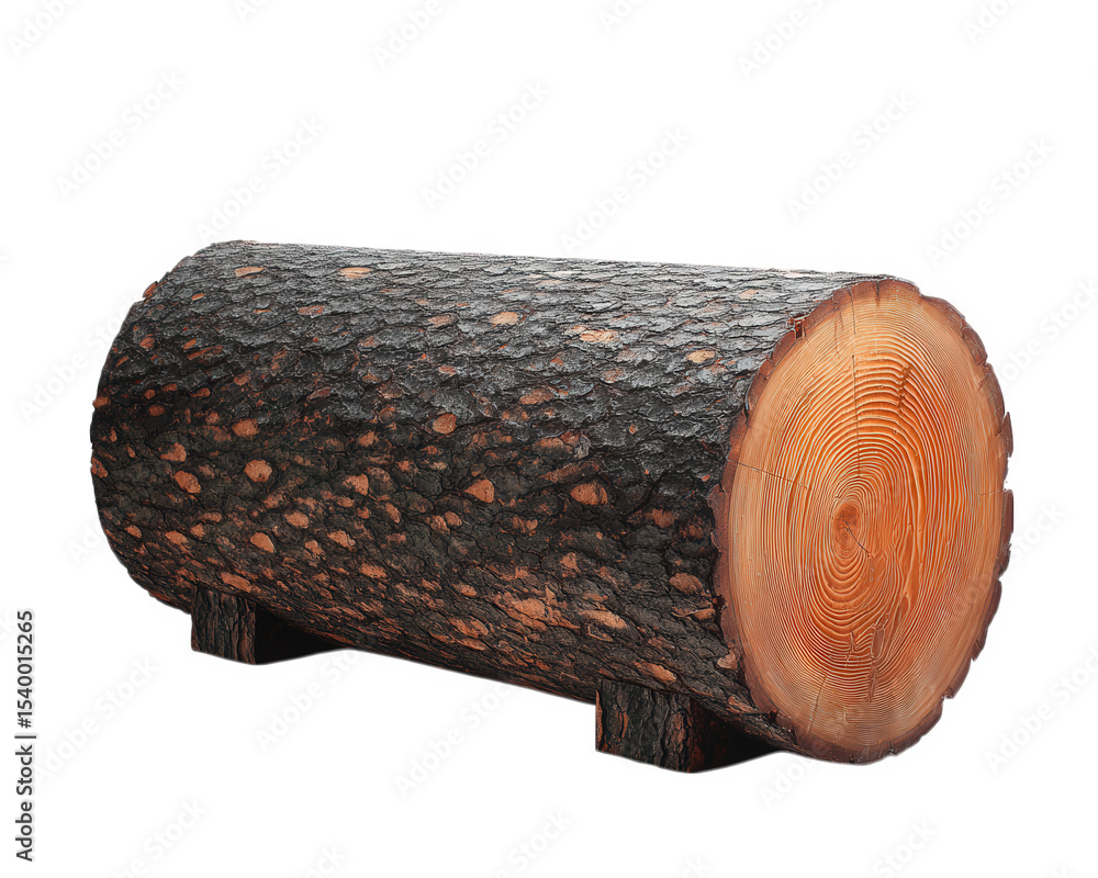 Poster tree log wood timber isolated transparency background natural brown rough bark cut tree log with rou