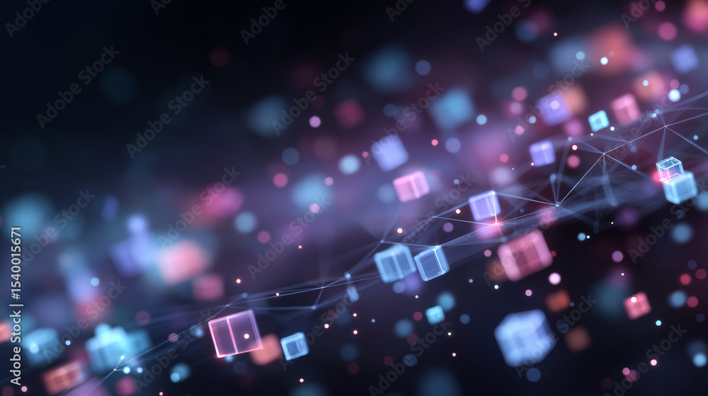 Poster digital screen with 3d blocks and network connections in technology