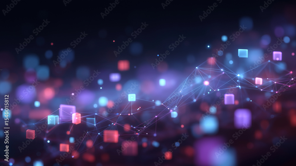 Poster dynamic digital screen with 3d blocks and glowing connections