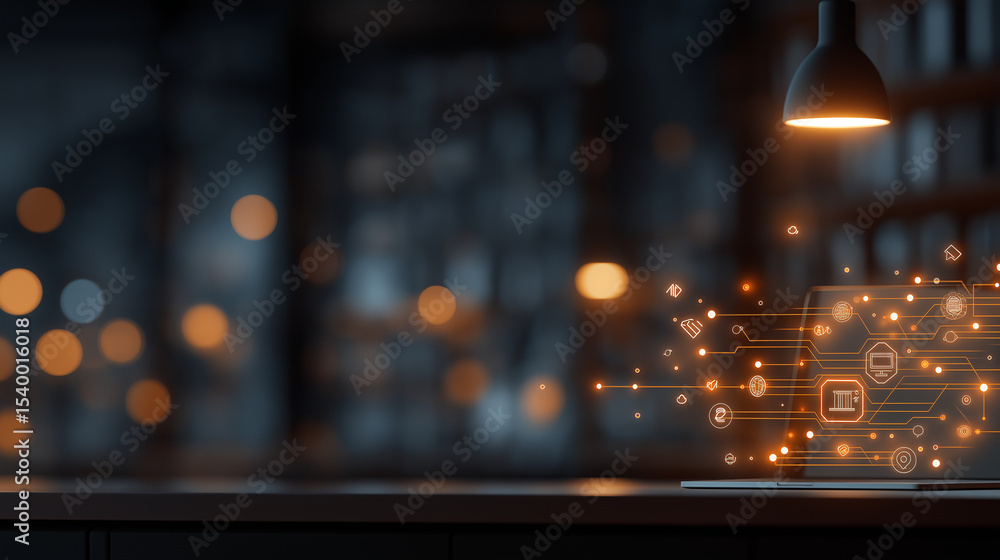 Aufkleber high-tech laboratory with glowing lines and knowledge icons