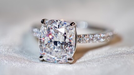 Elegant cushion cut diamond engagement ring on soft wedding banner